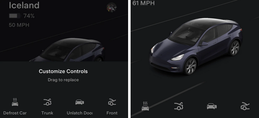 Customize controls on the Tesla App. credit the author